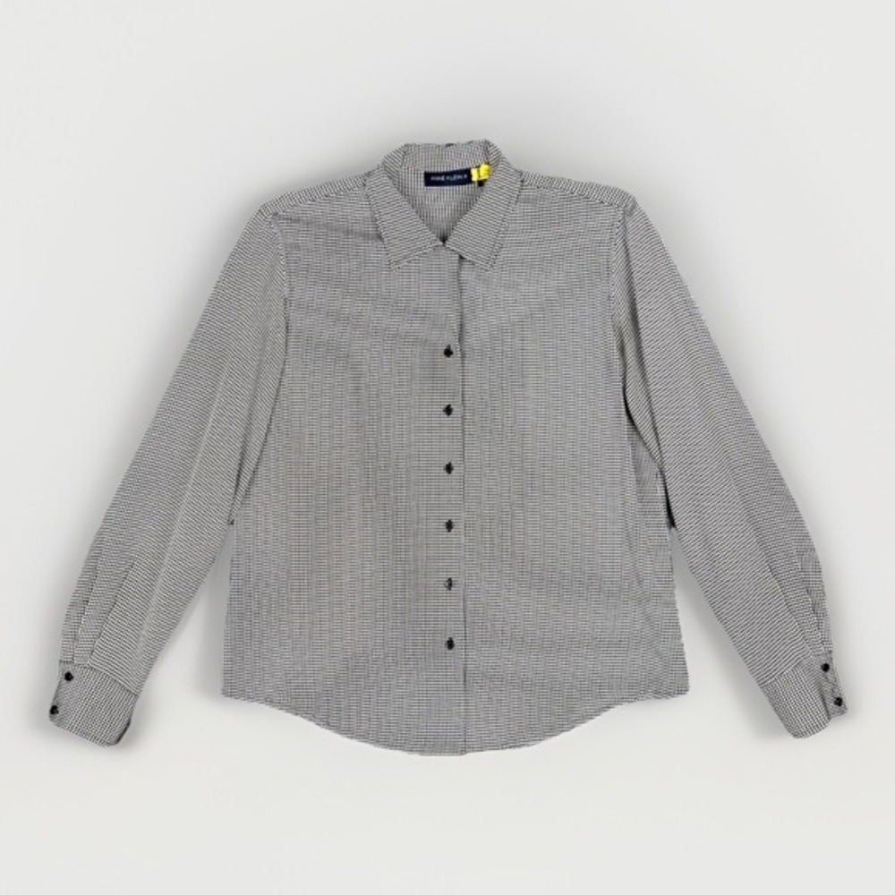 Vtg 90s Anne Klein Il Blouse Womens‎ M Silk Houndstooth Loop Collar Old Money